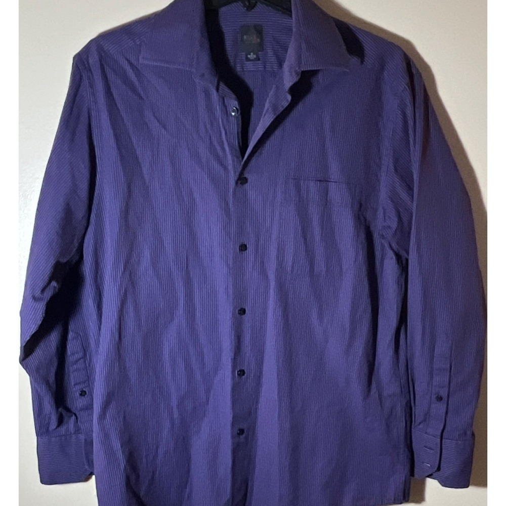 Billy London Men's Dress Shirt 15.5/32‎ Purple Striped Long Sleeve Collared